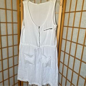 White Sleeveless Zip Up Linen Dress, S
